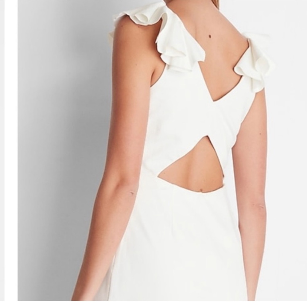 EXPRESS RUFFLE SHOULDER BACK CUT OUT MINI DRESS - Picture 2 of 3